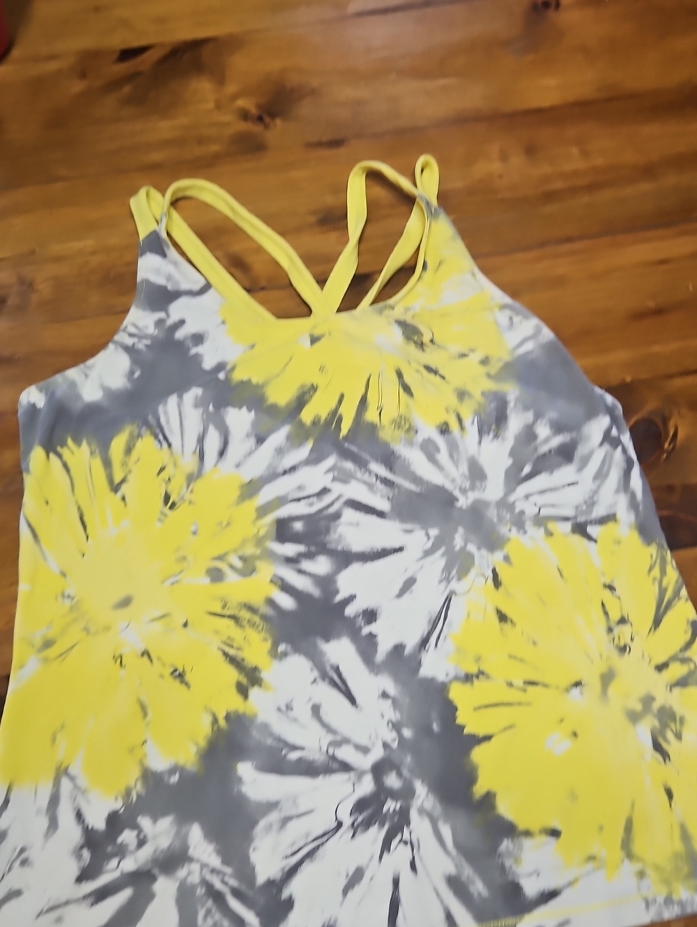 Xersion Yellow and Gray Floral Tie-Dye Strappy Tank